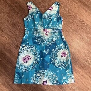 Sears Hawaiian Fashions Vintage 1970s Sleeveless Blue Floral Dress Size Medium M